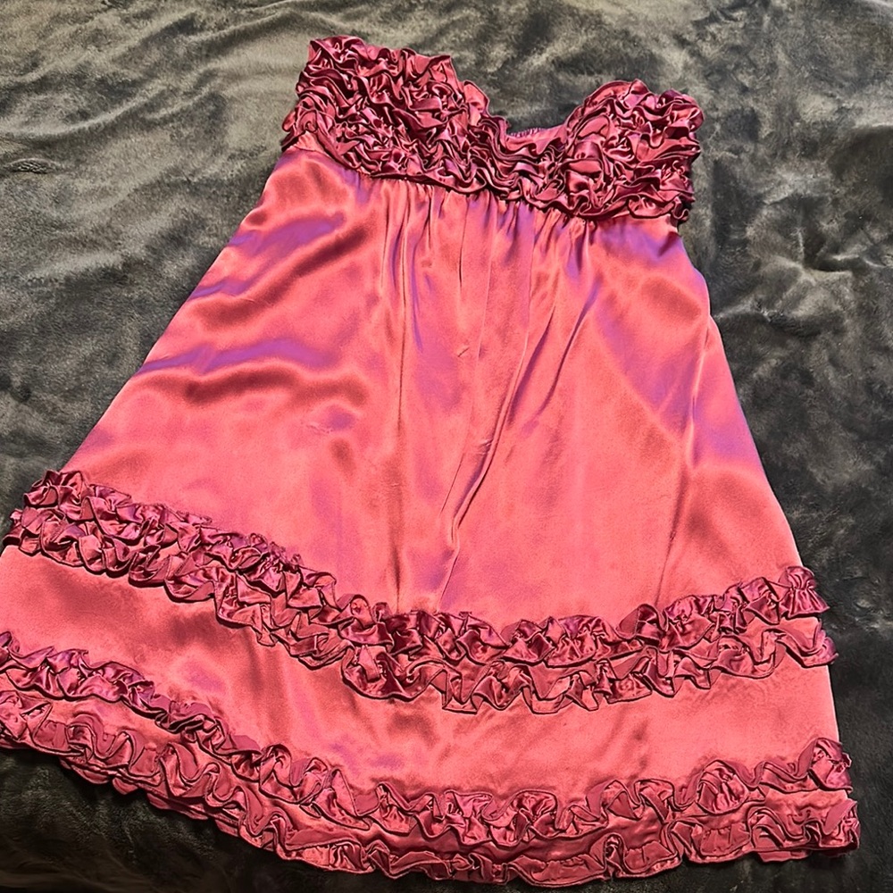 Pink Ruffled Satin Sleeveless Dress